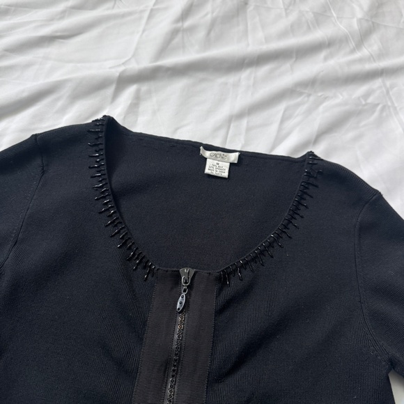 Vintage Cache Y2K Black Silk Beaded Knit Blouse with Zip-Up Detail - Picture 3 of 15